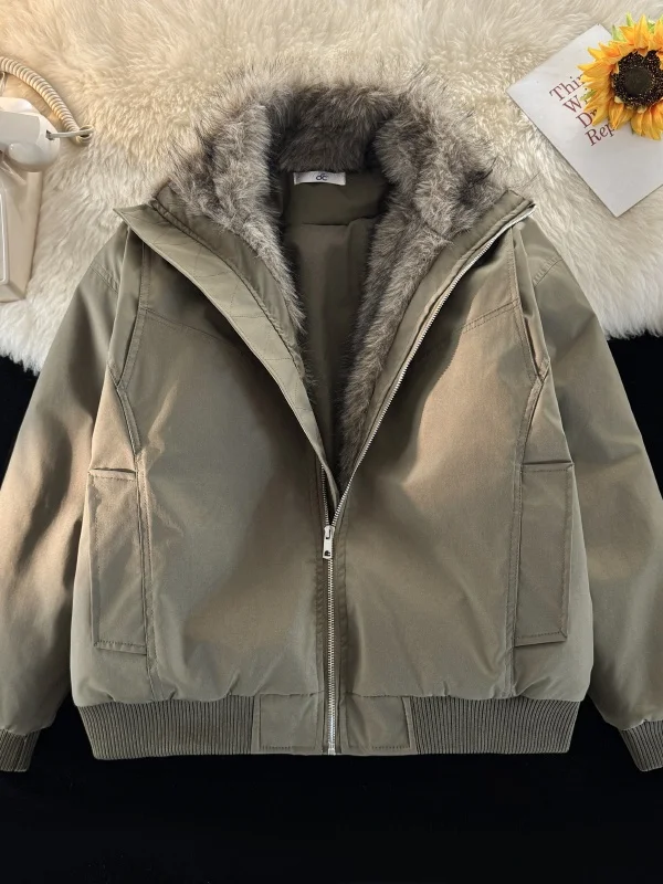 

American Sle Men's Winter Parka Coat Warm Cotton Jaet with Fur Collar Casual Loose Fit Youth Faion Non-Hooded Daily Wear