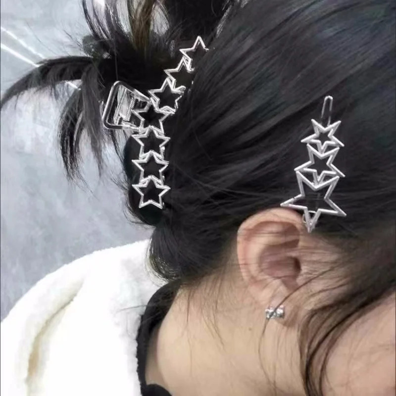 Silver Y2K Star Pentagram Heart Hair Claws Sweet Cool Girls Charm Trend Hair Clip per le donne estetica Y2k accessori per capelli