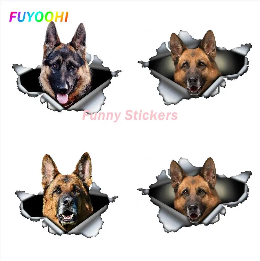 FUYOOHI Play Stickers Self-adhesive 3D Decal Pet Dog German Shepherd Car Sticker Auto Decors on Bumper Rear Window Trolly Case