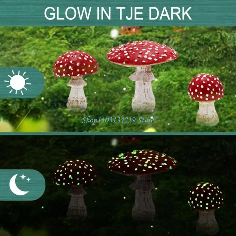 N5KC 3pcs Luminous Mushroom Yard Sign Decorative Garden Stakes Miniatures Outdoor