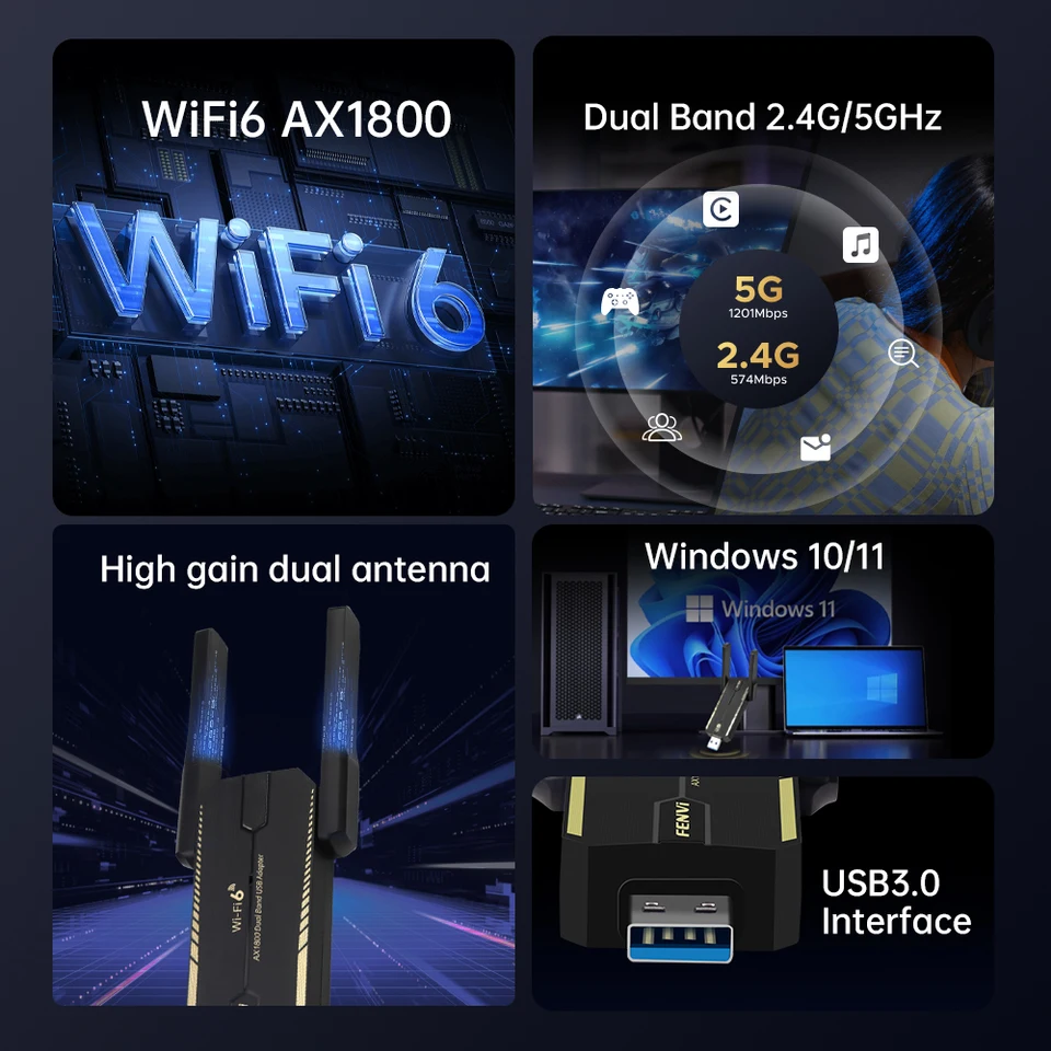 ASHATA Adaptador Mini PCIE WiFi 6 AX1800 – Tarjeta Dual Band Bluetooth 5.2 Para Windows/Linux