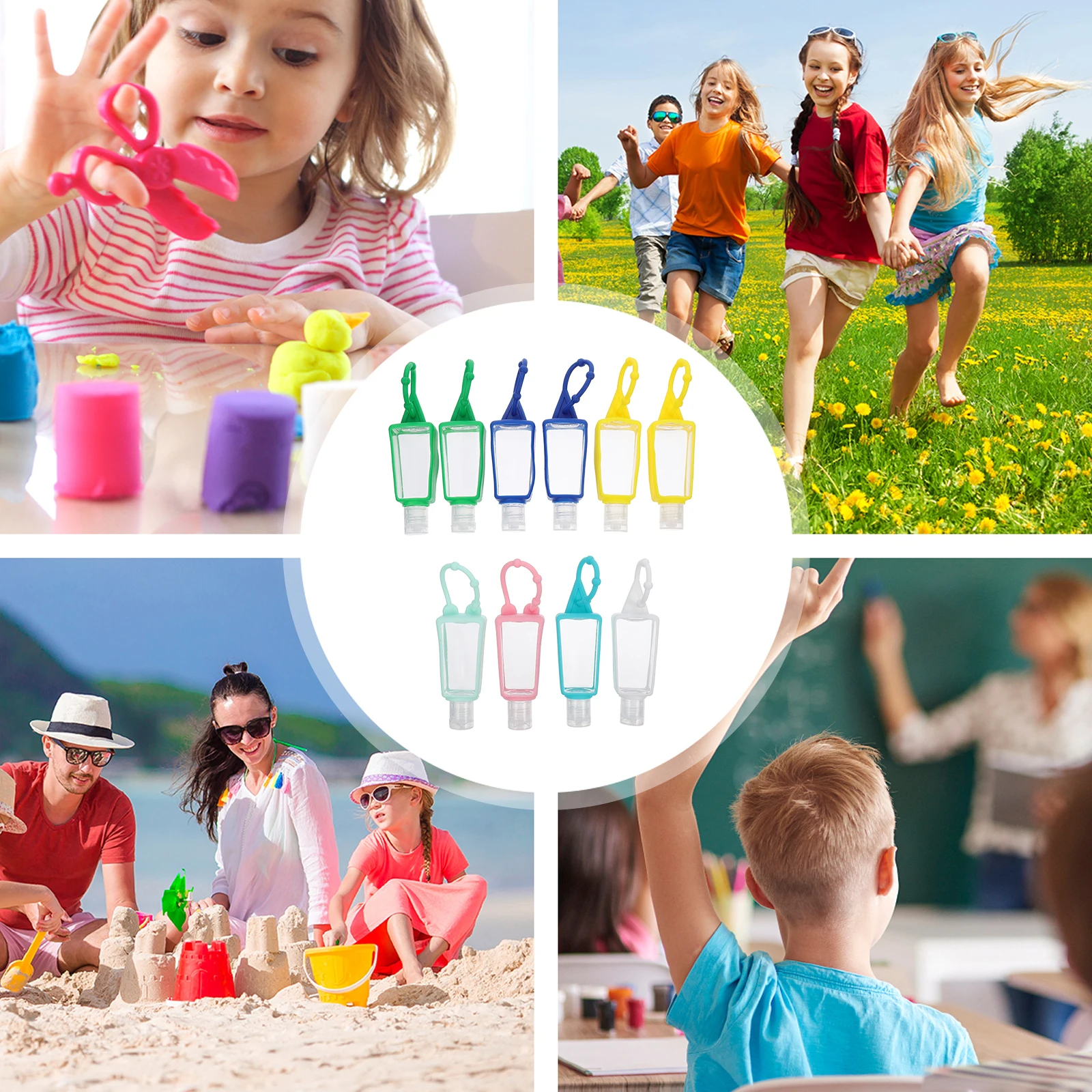 

10pcs 30ML Silicone Bottle Sleeve Empty Travel Bottles Reusable Hand Holder Bright Color Mixed Wash Fun