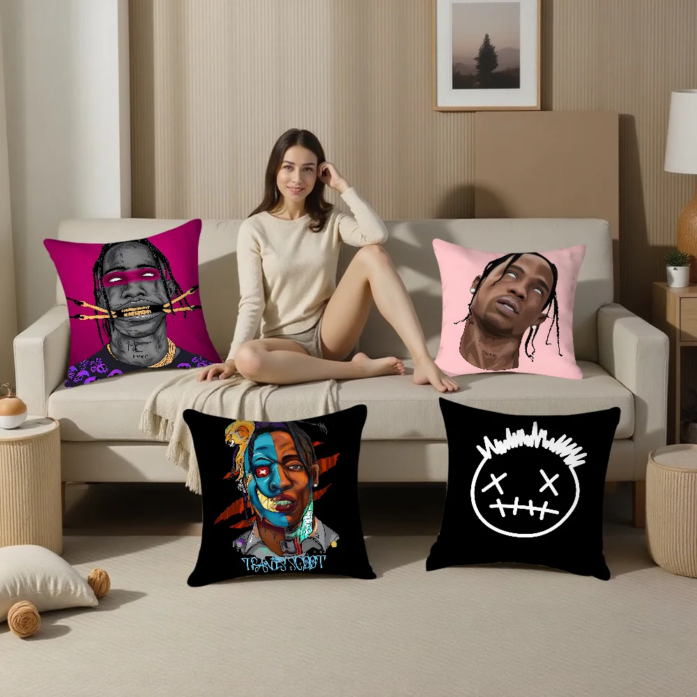 T-Travis Scott Cactus Jack Pillow Case Plush Fabric Soft Pillowcase Double Sided Print Sofa Cushion Cover Throw Pillow Cover