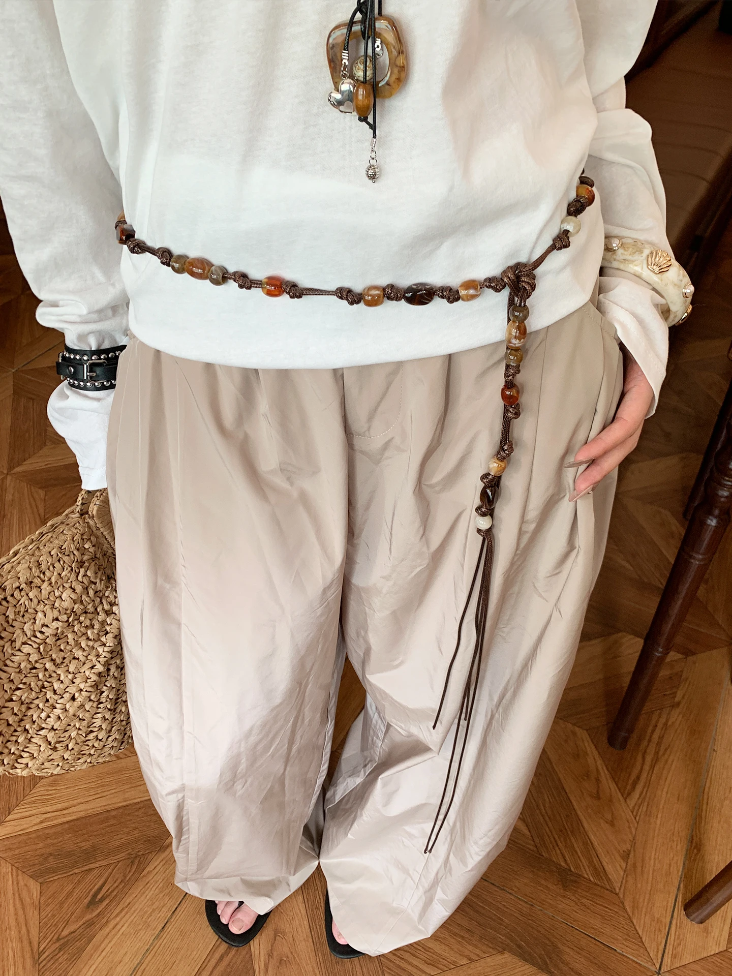 Retro Bohemian Style Woven Bead Waist Rope For Women With Skirts And Jeans Thin Waist Belt