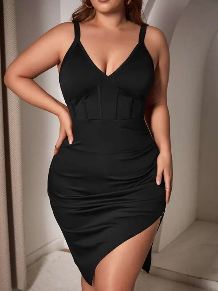 Plus Asymmetrical Hem Cami Dress Plus Size Women Dresses L XL 2XL 3XL 4XL Size