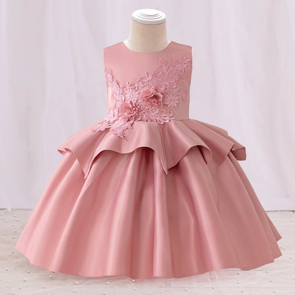 

Baby Girls Party Dress Elegant Applique Toddler Kids Princess Dresses For Girl Baby Flower Lace Birthday Wedding Evening Gown