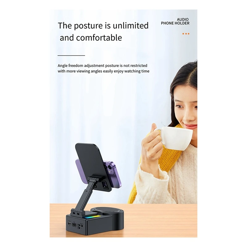 Phone Stand Speaker Cradle Adjustable For Office Foldable Cellphone Stand With RGB V5.0 Light Desktop