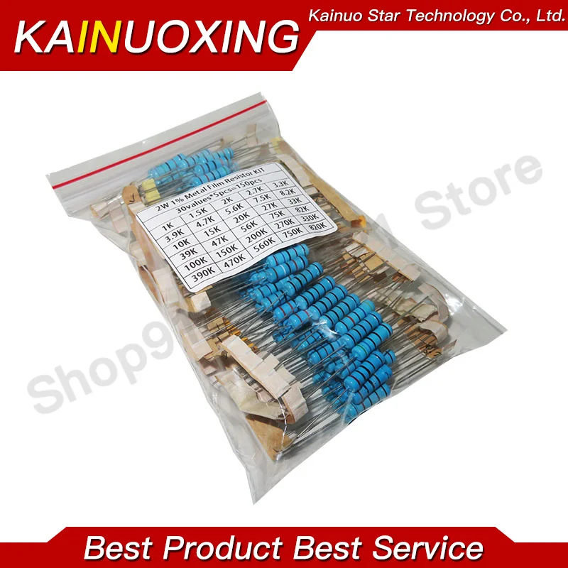 Kit surtido de resistencias de película metálica, resistencia 150, 2W, 3W, 1%, 30 tipos cada 5 piezas, 0.1R ~ 750R, 1K ~ 820K Ohm