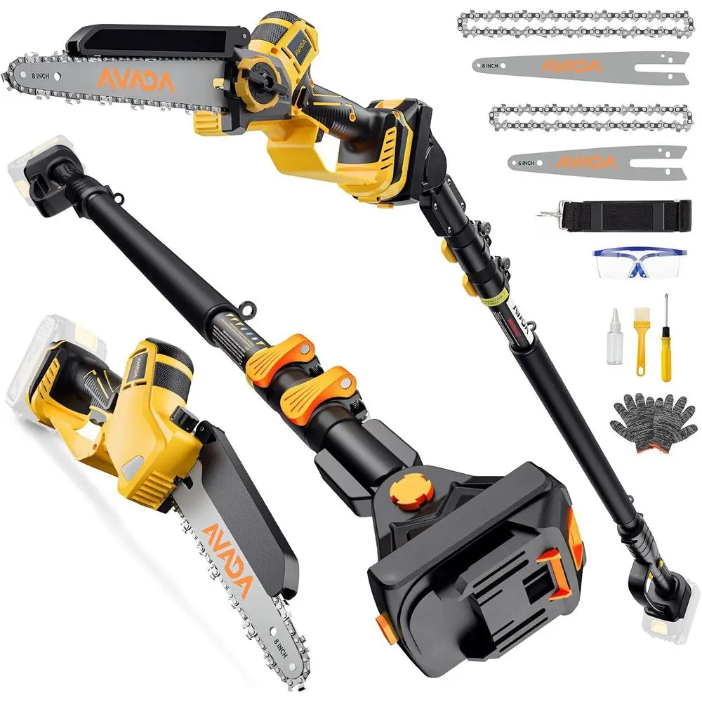 

2-IN-1 Cordl8-Inch Pole Saw & Chainsaw or 20V MAX Battery - 1200W BrushlMotor, Total Reach o Max 15.9 T, Lightweight, 8"&6"Elect