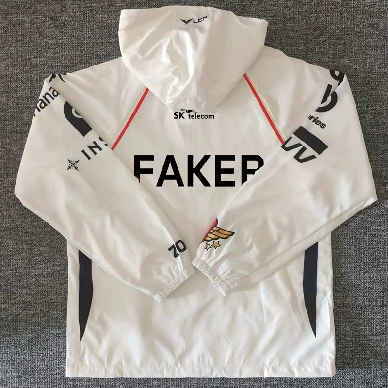 Veste du même style Faker 2025 T1 Championship du monde de l'équipe Veste coupe-vent blanche Conquers SKT Team Kit Five Star New Team Kit