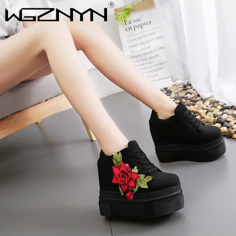 12 سنتيمتر عالية الكعب امرأة حذاء كاجوال أسافين منصة النساء أحذية Chaussure الخريف مصمم الارتفاع زيادة مضخات بيضاء أحذية رياضية