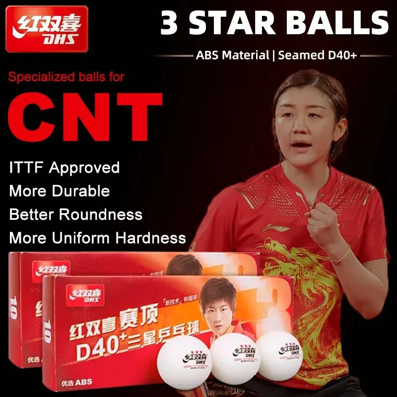 DHS 3Stars Seamed Table Tennis Balls D40+ ABS New Material 10 Pcs/Box Professional ITTF Approved Ping Pong Balls for WTT