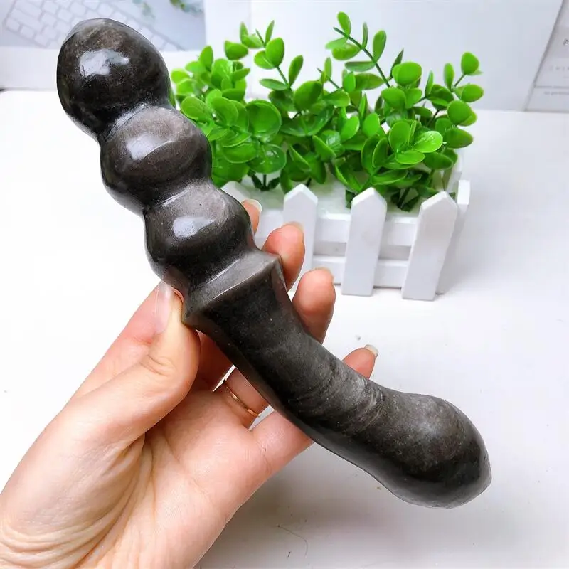 18cm Natural Crystal Wand Silver Obsidian Massage Stick Gemstone Beauty Bar Yoni Healing For Women Gift  1pcs