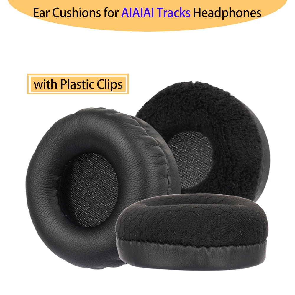 Almohadillas de espuma de cuero PU de terciopelo de tela de malla negra suave para auriculares AIAI Tracks, almohadillas de repuesto para los oídos con Clips de plástico