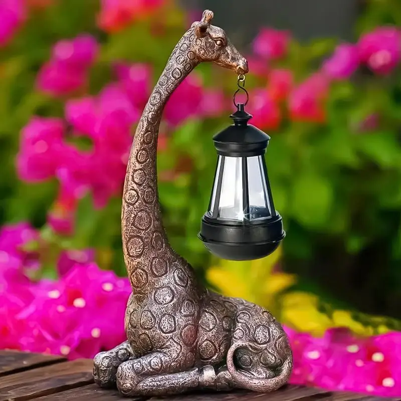 Giraffe Statue with Solar Lantern Cute Resin Statue Figures for Garden Decortion Yard Arts