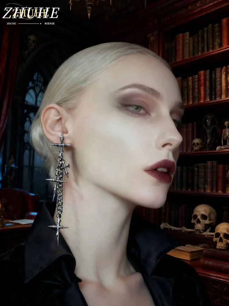Gothic Style Cross Drop Earrings, Fashionable Jewelry Accessories, Edgy Choice for Men and Women