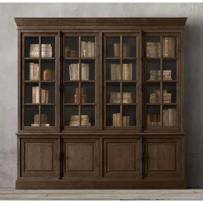 خزانة كتب أمريكية من الخشب الصلب، خزانة من خشب البلوط القديم، مصممة يابانية