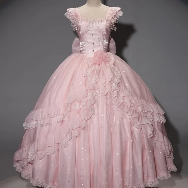 

Customized Pink Quinceanera Dresses Off the Shoulder sequin applique Lace Layering Long tail Bow Vestido 15 Quinceanera