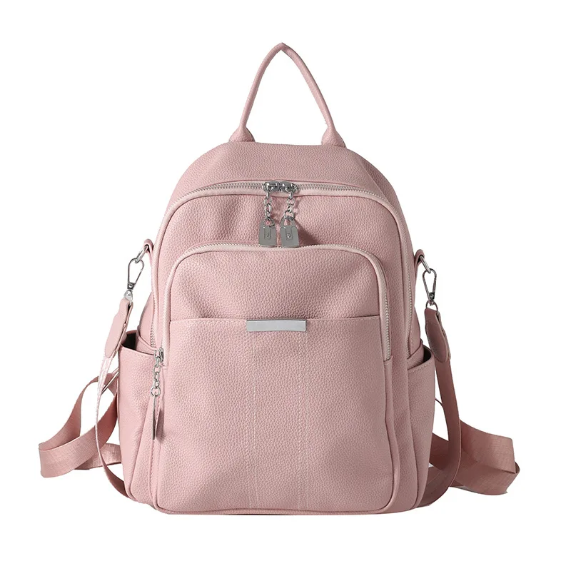 Fashion Women Backpacks Multiple Pockets and Large Capacity Soft Leather Backpack Travel  School Bags Solid Color Shoulder Bag