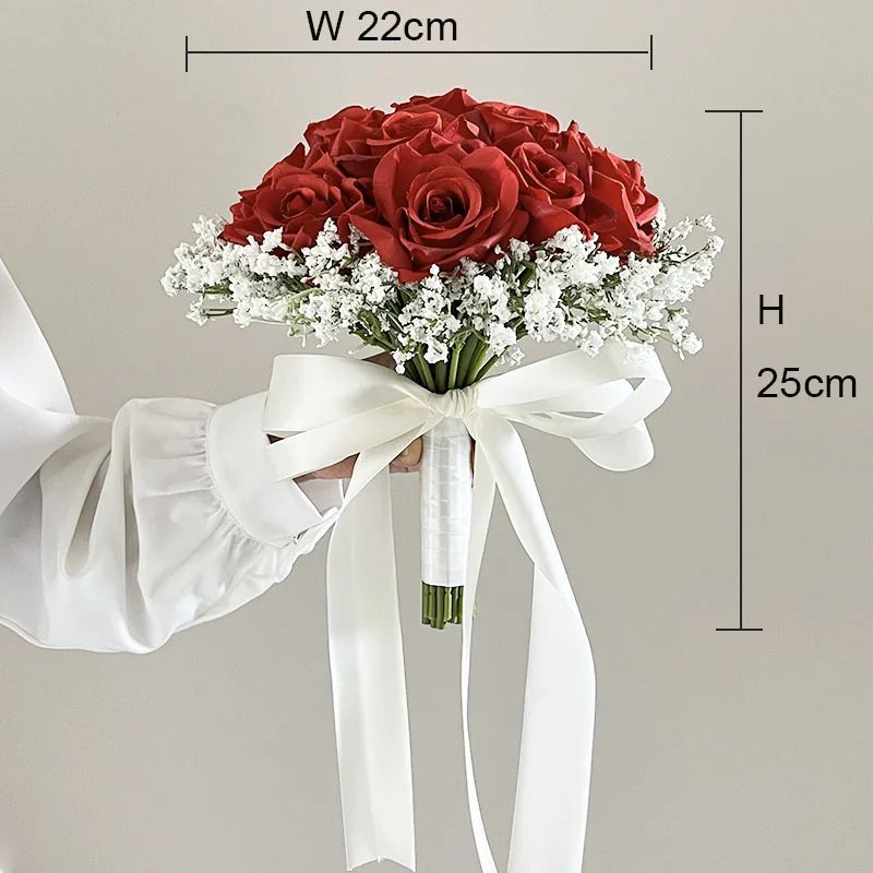 Bride Bouquet Wedding Flowers Bridesmaids Bridal Silk Roses Fake Babys Breath Wedding Accessories Table Centerpiece Decoration