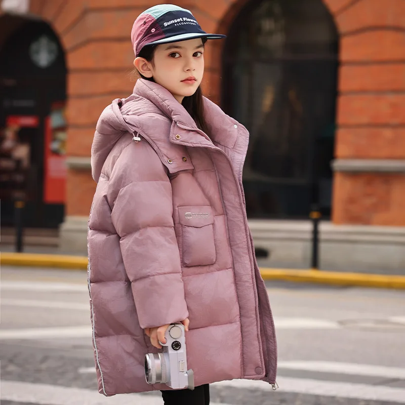 OLEKID 2025 Winter Down Jacket For Girls Printed Chrysanthemum Hooded Teen Girl Outerwear Coat 5-14 Years Kids Girl Parka Outfit