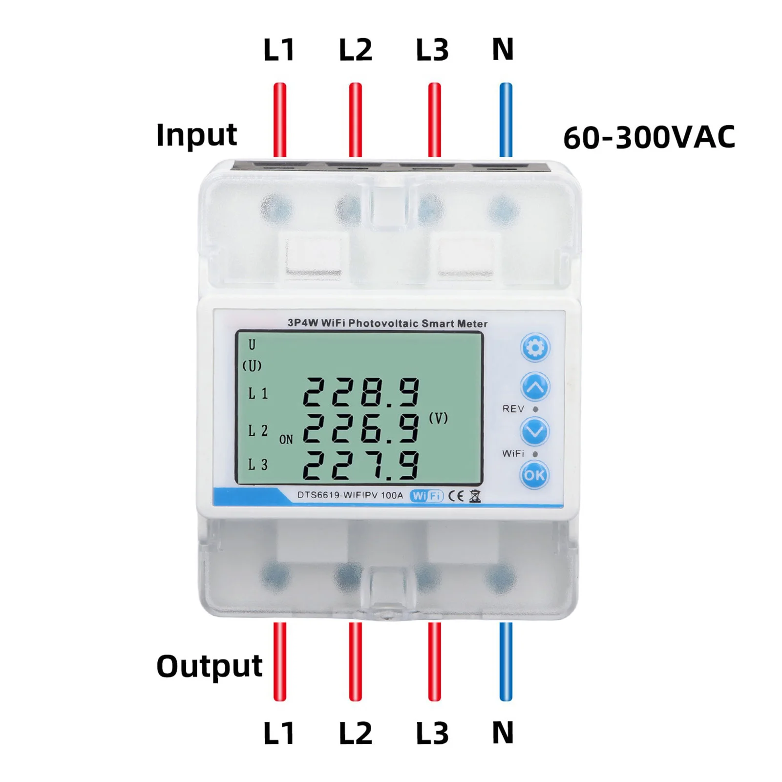 WiFi พลังงานแสงอาทิตย์สมาร์ทมิเตอร์การตอบสนองทันที 60-300V WiFi Smart Energy Meter 100A บันทึกข้อผิดพลาดพร้อม Backlight สําหรับ Home