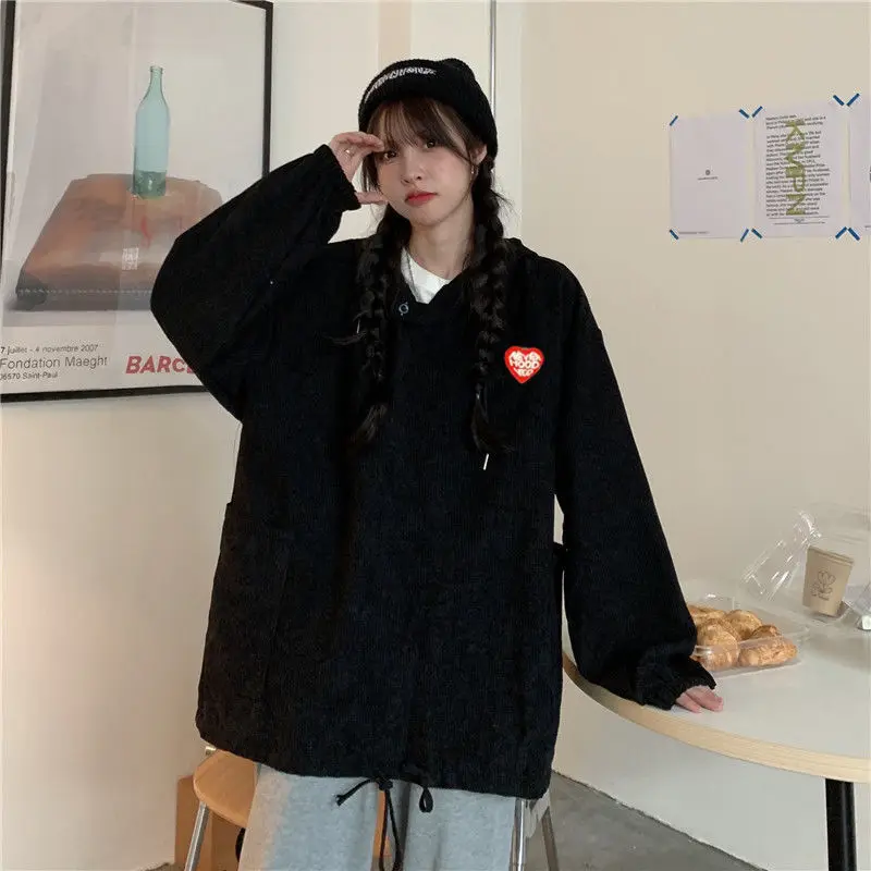 Women Clothing Casual Korean Fashion Loose All-match Fashionable Pocket Pullover Hooded Sweatshirts Youth Lively Bright Easy