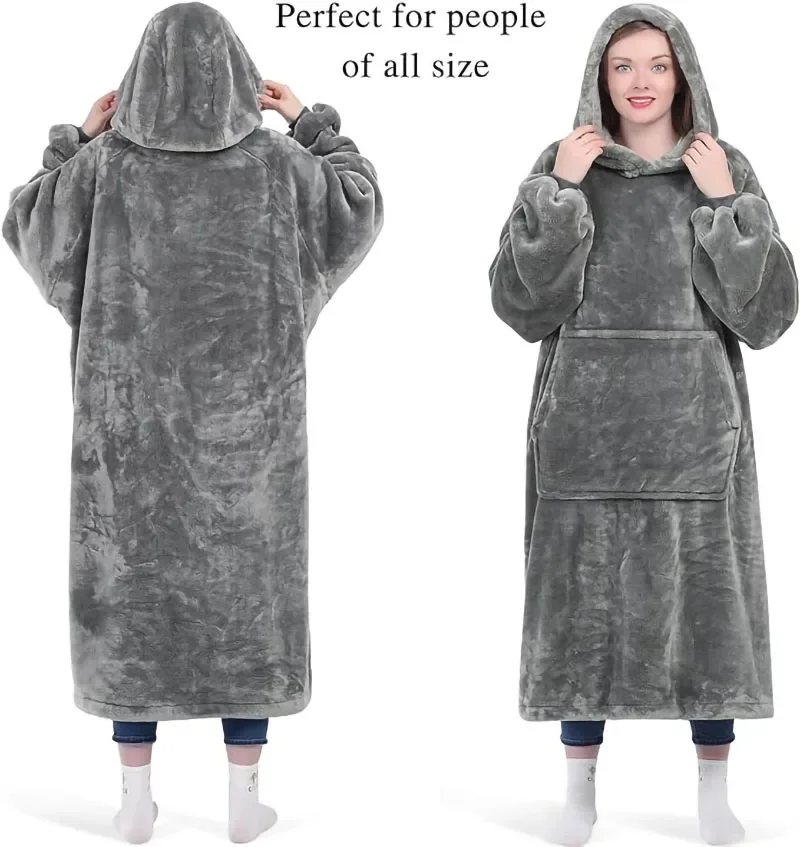 Draagbare dekenhoodie voor dames en heren, oversized dekens met capuchon, gezellige en warme fleecedeken met mouwen