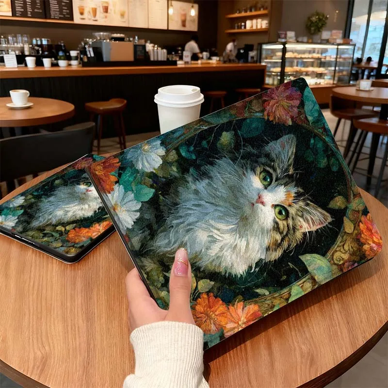 

Flower Cat Retro Kitten For Xiaomi Redmi Mi Pad 2 4 5 6 6s 7 8 11 12.5 12.4 11.2 8.7 SE Pro Plus Max Cover Tablet Case