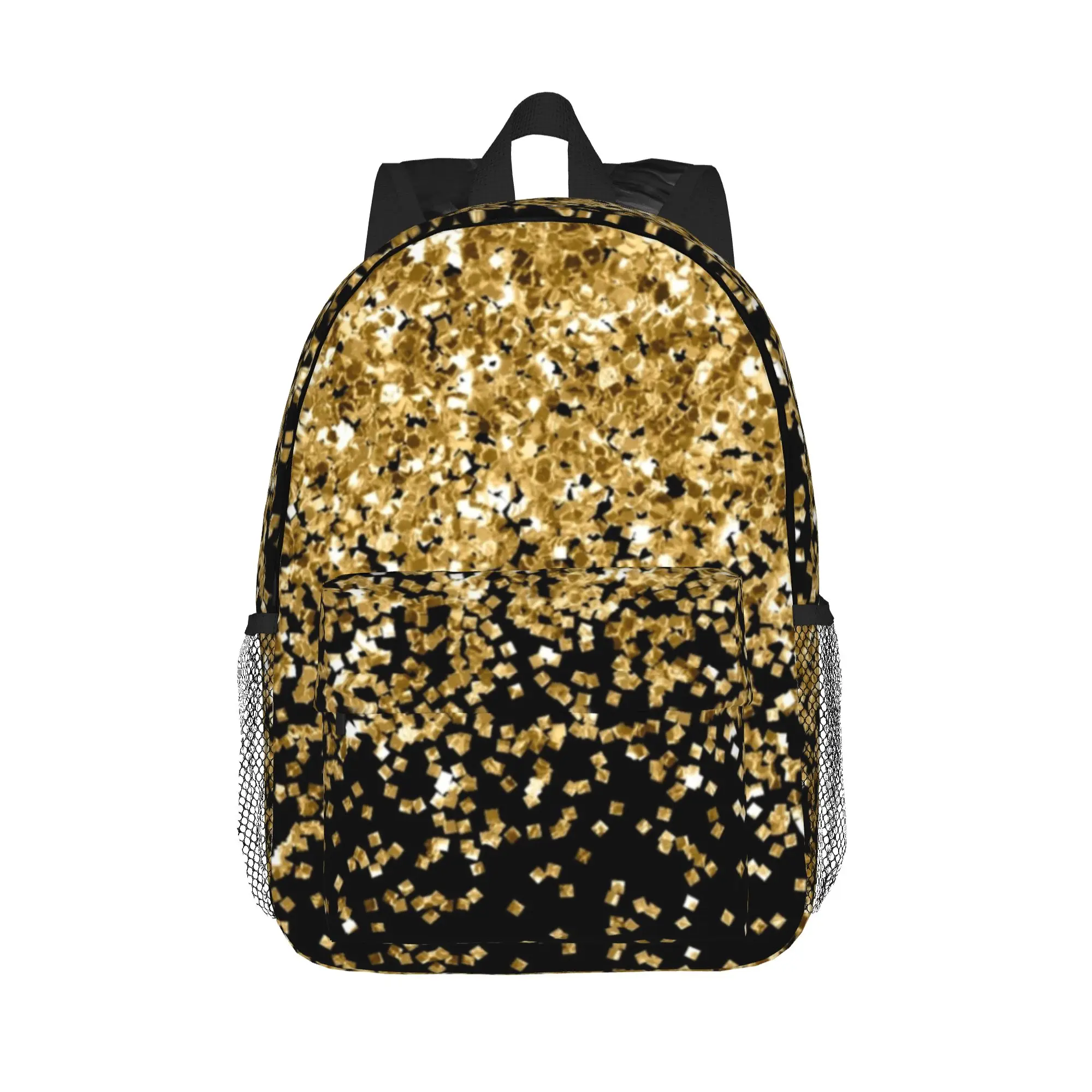 Black And Gold Glitter Pattern Backpack Hot Sale Daypack Large Capacity Boys Girls BookBag Shoulder Bag for Men Women School Bag