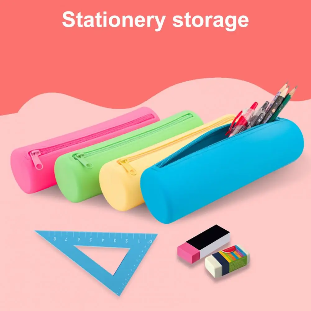 Pencil Pouch Large Capacity Washable Storing Food Grade Students Portable Gel Pen Silicone Storage Bag Household Supplies