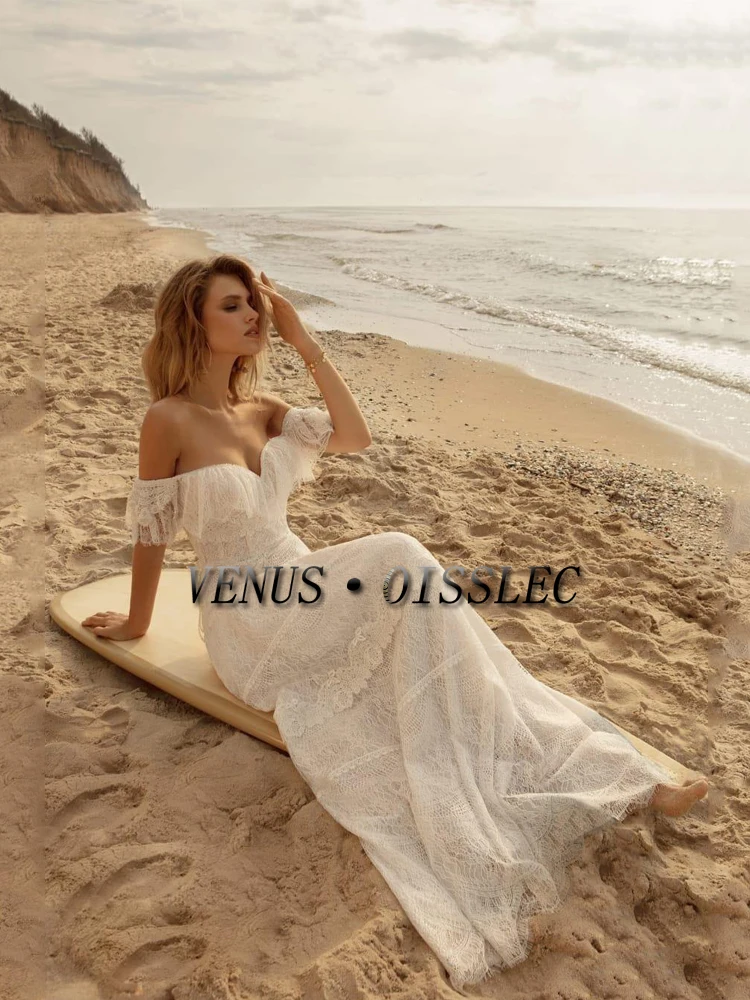 venus beach wedding dresses Boho Bridal Gowns A Line Full Lace Women Appliques Vestidos De Noiva Mariage Sweetheart Backless Color:Midnight Waffle Lace sheath gown with sale-product Express Wide Leg Super