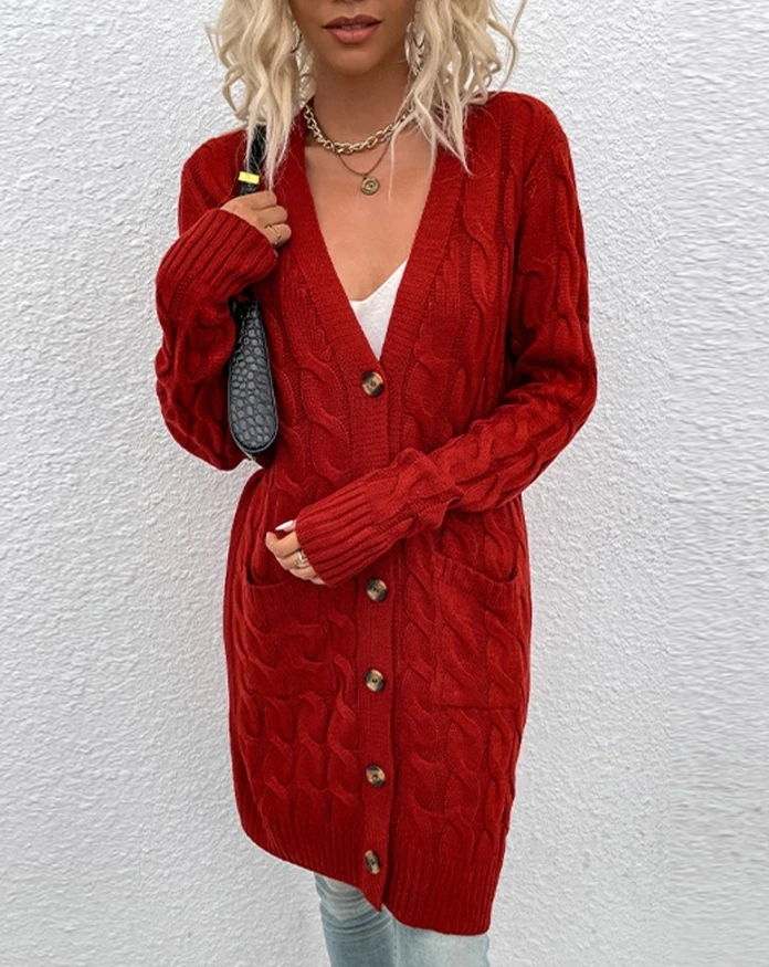 

Long sleeved front button knit cardigan fashionable, casual and elegant 2024 autumn new women's clothing in stock