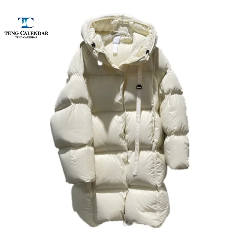 Fashionable Down Jacket, Korean Mid To Long Lightweight Hooded 90 Thick White Duck Down Bread Jacket, Women's Winter New Style