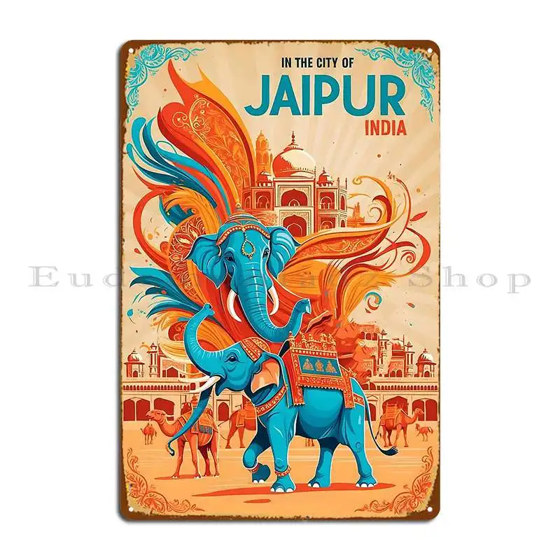 Jaipur India Vintage Travel Tourism Metal Plaque Living Room Painting Custom Wall Cave Custom Tin Sign Poster