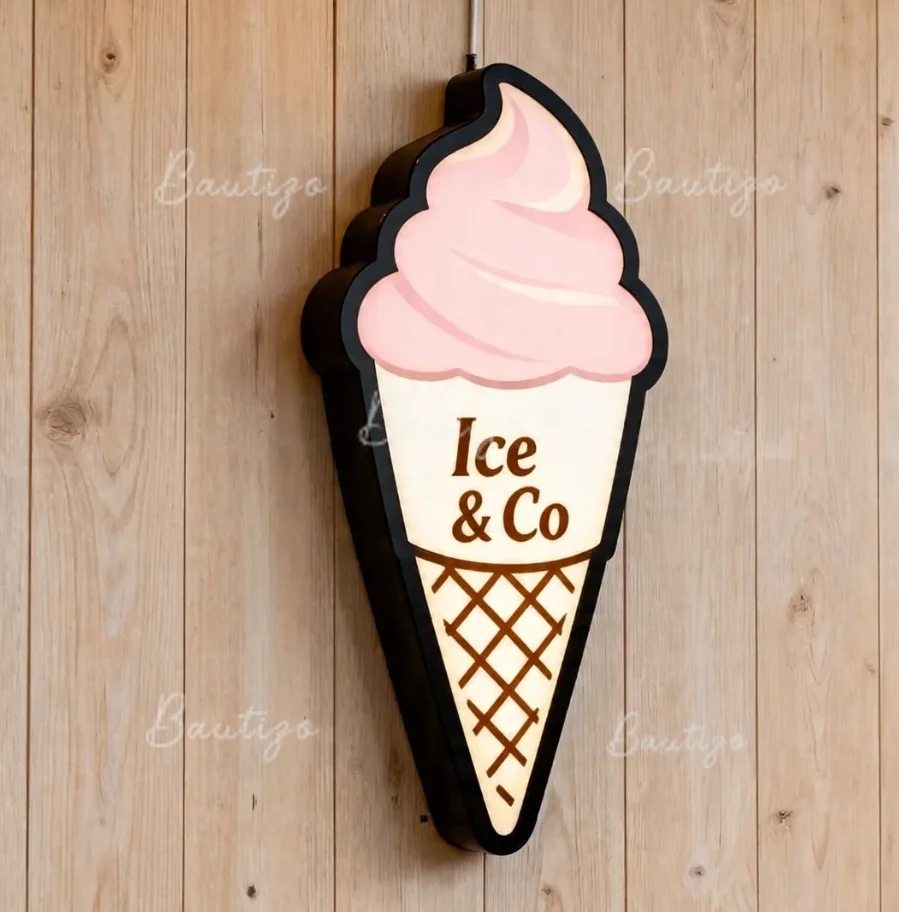 Custom 3D LED Lightbox Sign |Ice Cream Shop Personalized Illuminated Sign | Light Up Business Signage Electronic Components