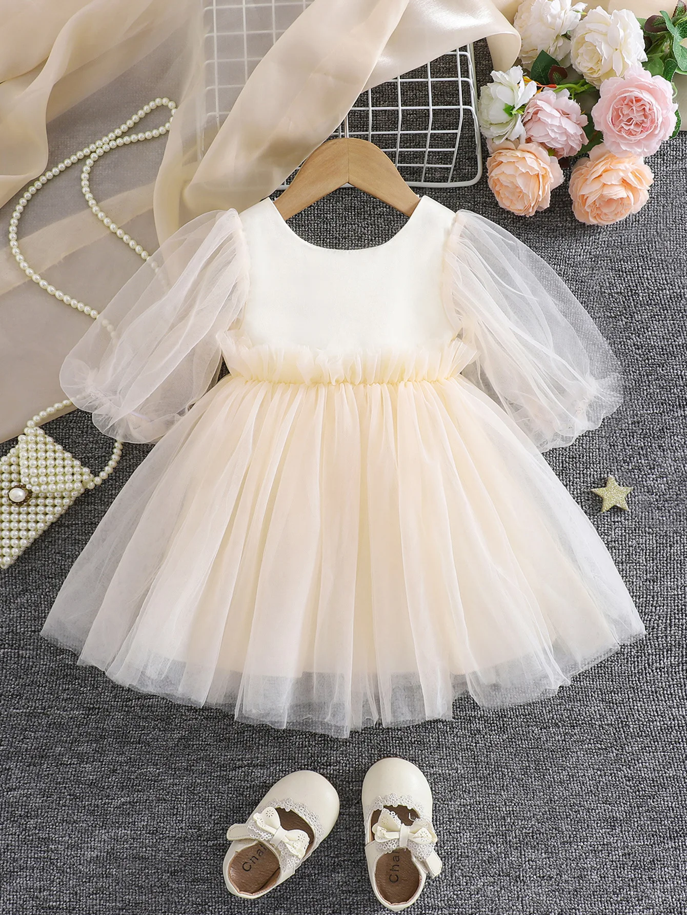 

Korean Summer Ins Style Girls Fluffy Mesh Princess Dress Baby Birthday First Birthday Party Princess Dress Skirt Children's Clothing Long Sleeves