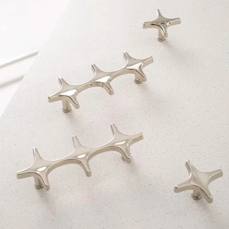 Creative Silver Brass Wardrobe Door Handles Personalized Cross Cabinet Drawer Handle Nordic New Shoe Cabinet Wine Cabinet Handle