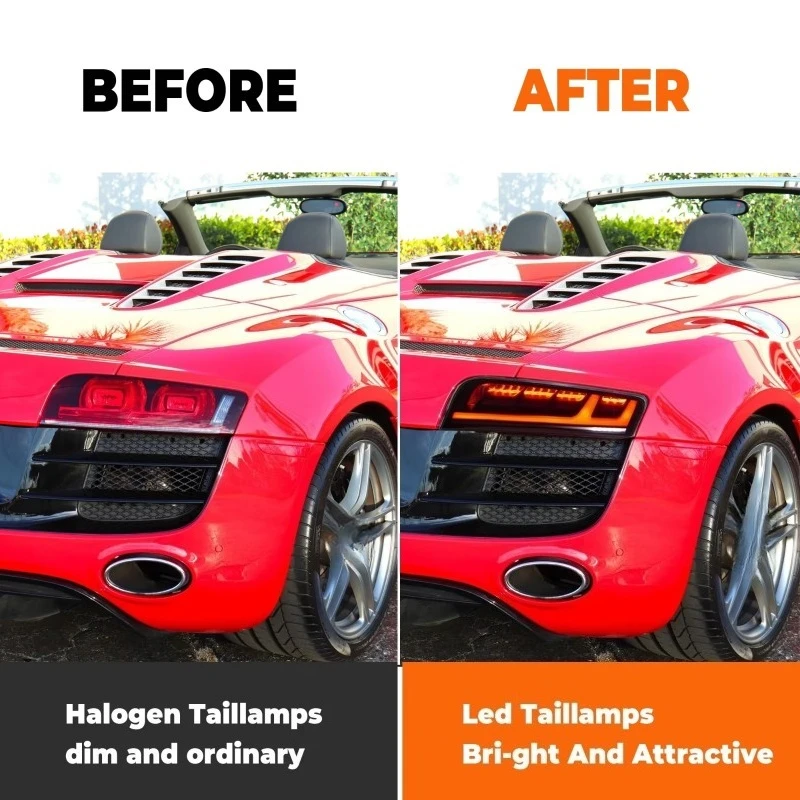 wholesale Red modified 2Pcs tail lamp set For R8 2008-2016 Rear upgrade LED  Lens Tail Lights