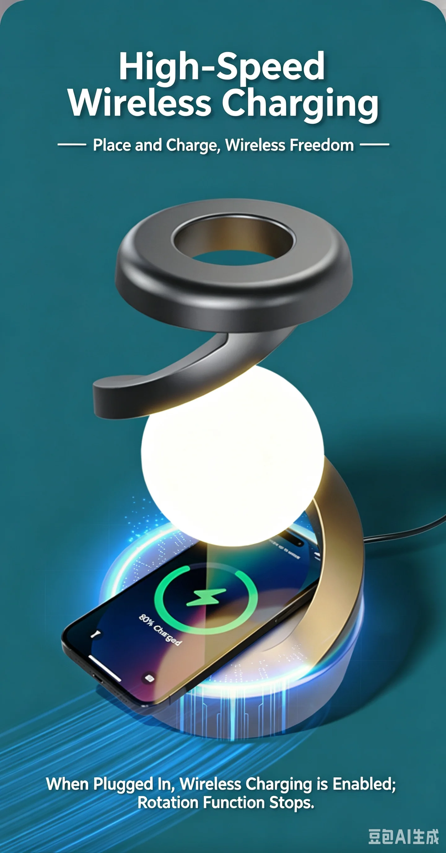 Magnetic Levitation Rotating Light RGB Color Changing Desk Lamp 15W Quick Phone Charger Dreamy Atmosphere Light Minimalist Bedsi