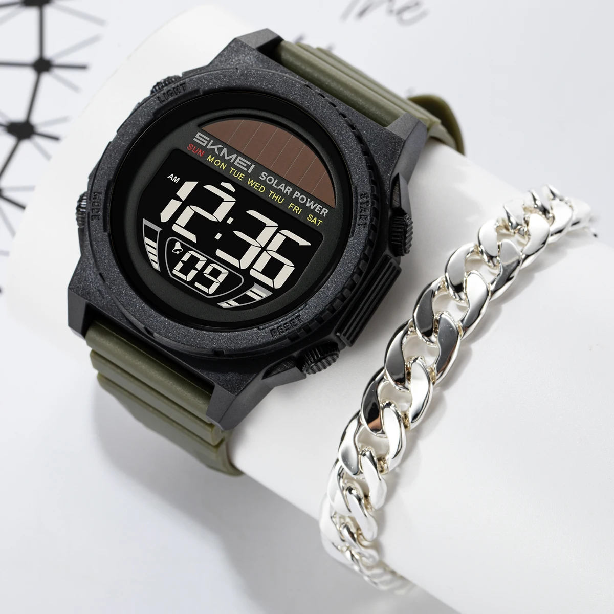 

SKMEI повседневные цифровые спортивные электронные часы для мужчин и женщин, модные водонепроницаемые наручные часы с хронографом и браслетом на солнечной энергии 5 бар