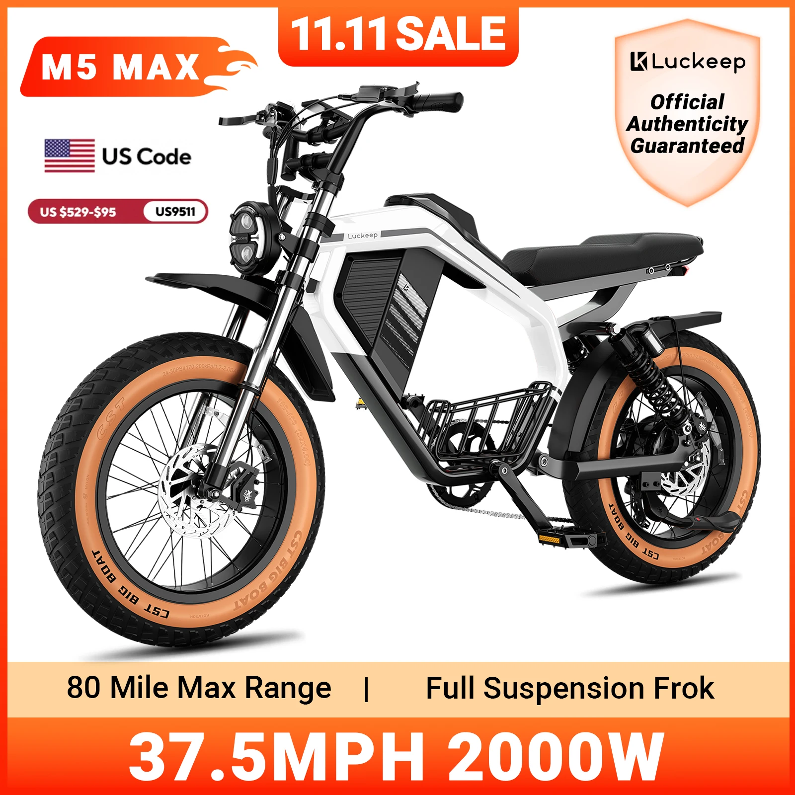 

Электрический внедорожный велосипед Luckeep M5 Max 20x4 дюйма, 2000 Вт, 37,5 миль/мин, 80 мили, 52 В, 20 Ач, 7 скоростей, вездеходный электронный велосипед с широкими шинами, новый