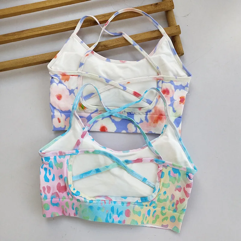 

Женский бюстгальтер для фитнеса с перекрестными бретельками, пуш-ап, противоударный жилет для йоги с цветочным принтом на спине, повседневная верхняя одежда