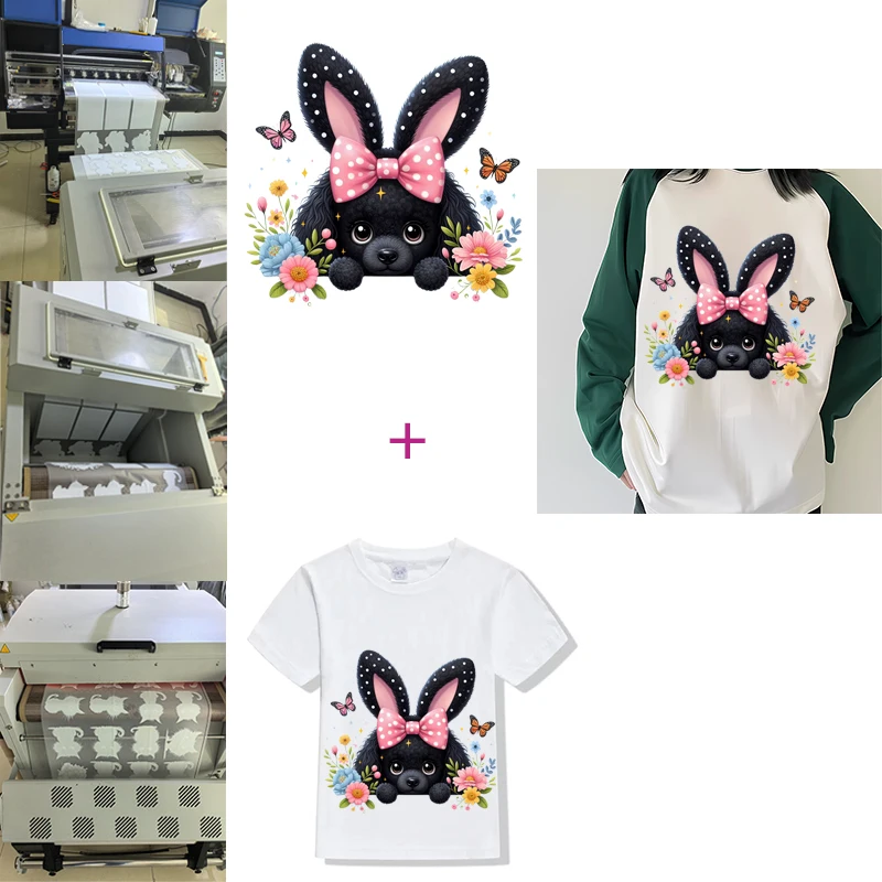 Animals Poodle,Bichon,Bulldog,Bull Terrier rabbit ears pet Easter Thermo Sticker Decals Heat Transfer On Clothes Iron On Patch
