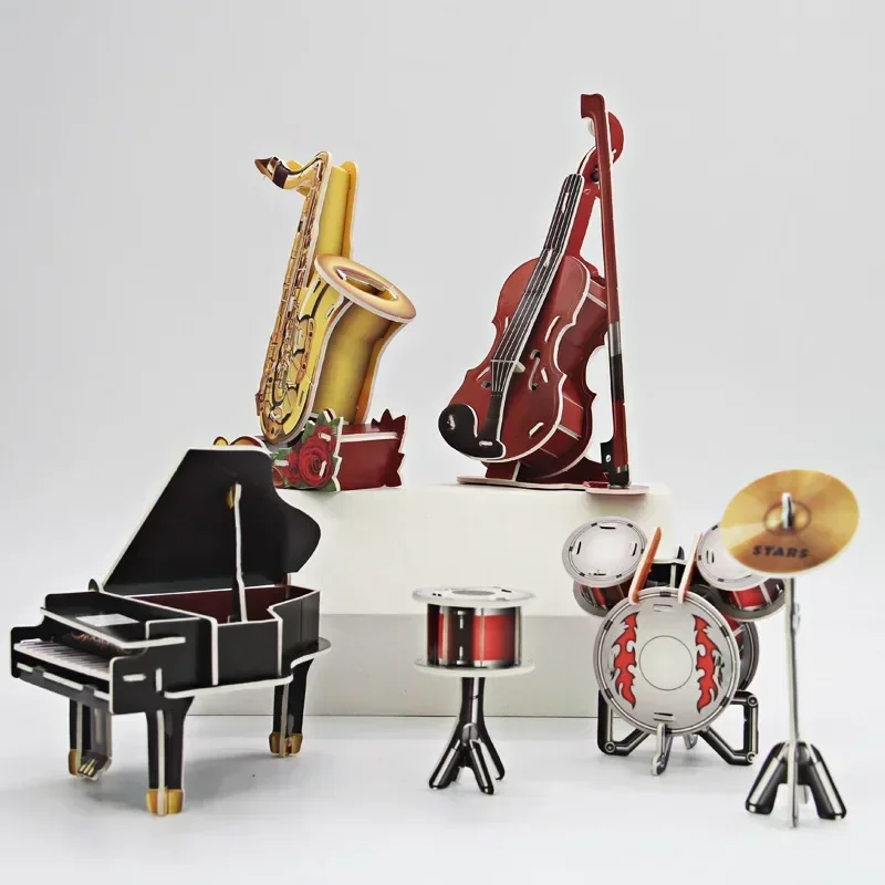 FEOOE Sets Diy Paper 3D Jigsaw Puzzle Musical Assembly Handmade Brain Puzzle Children's Toys Drum Kit Piano Cello WL