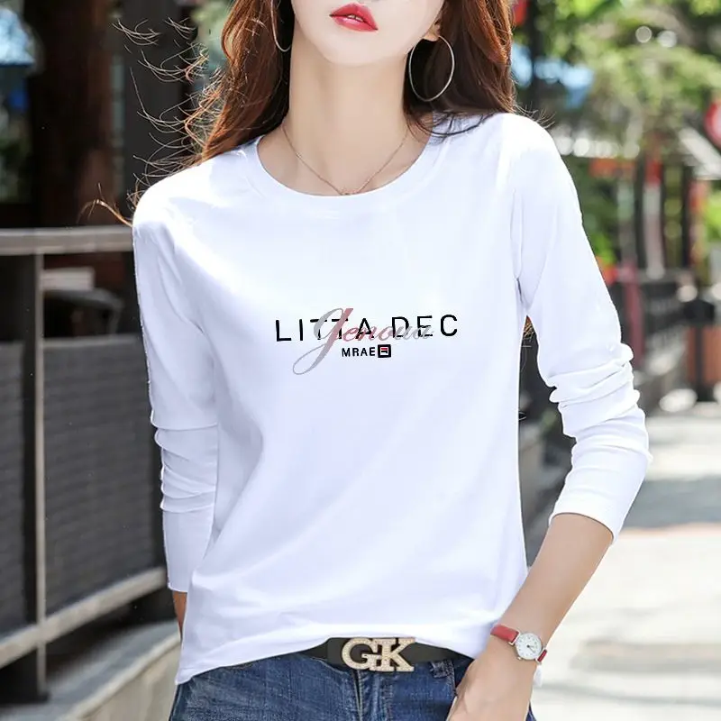 Women\'s Clothing Spring Autumn Long Sleeve Undercoat Ladies Casual O-neck Tops Simplicity New Pullovers Solid Color T-Shirts