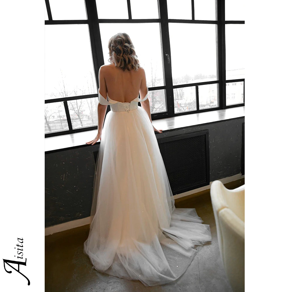 Romantic A-line Wedding Dress Sparkle Tulle Glitter Satin Womens Dresses Sweetheart Elegant and Pretty Women's Dresses Vestido