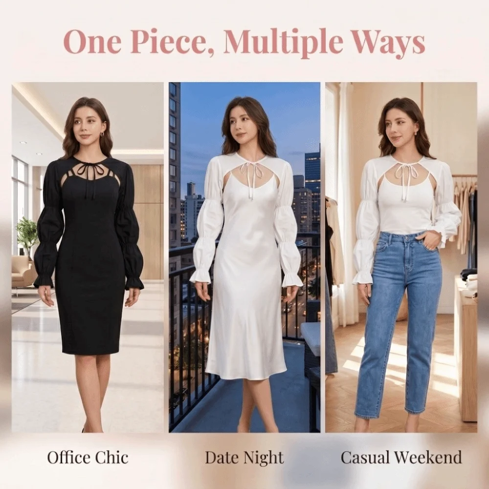 Sunproof Thin Sun Protection Coat All-match Puff Sleeve Shoulder Wrap Long Sleeve with Lace Up Shrug Shawl Travel