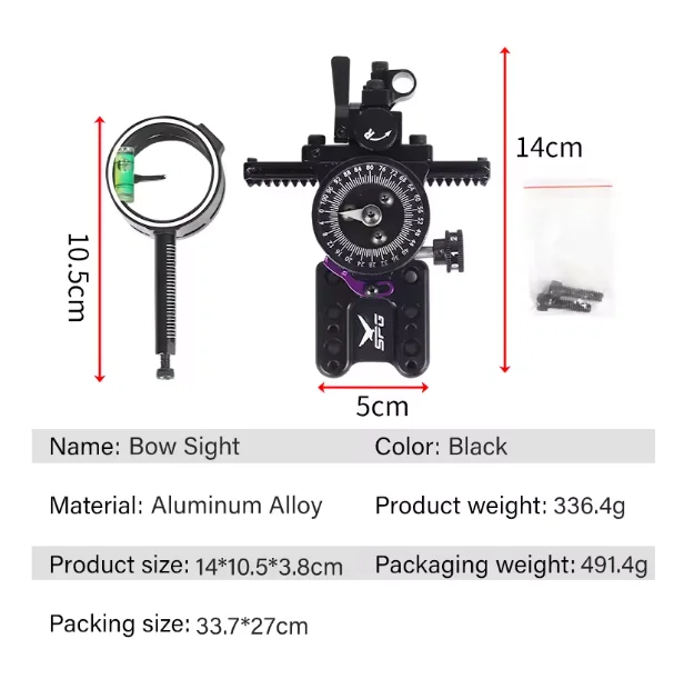 1pc Arco composto Sight Single Pin Sight Scope Caccia Tiro con l'arco Accessori Mano destra Micro-regolabile