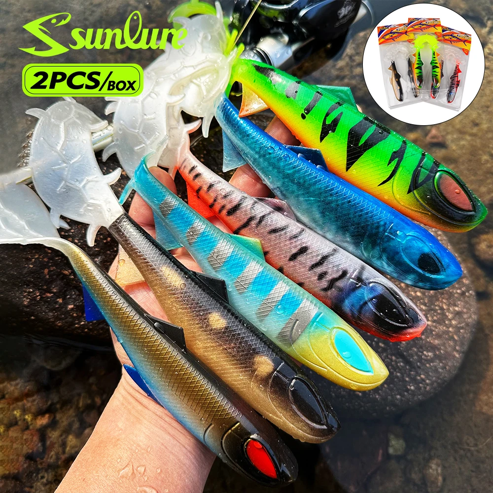 Isca de Pesca Sunlure 16.5cm 22.8cm com Cauda Longa Ondulada, Isca Macia para Pesca, 2 Peças/Saco, Isca Grande para Lúcio, Perca, Zander, Bagre, Material de Pesca